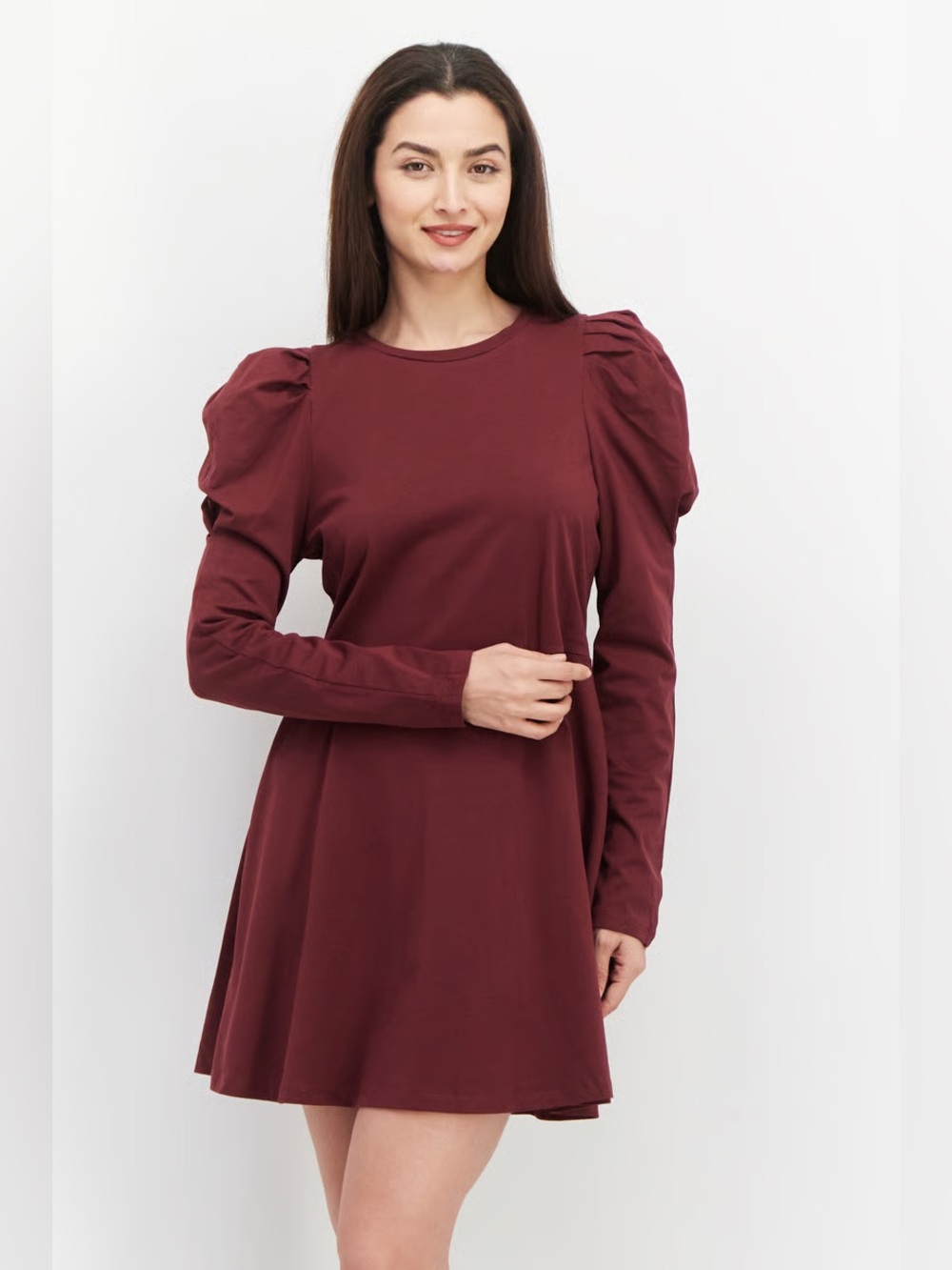 English Factory Long Puff Sleeve Mini Dress Burgundy Size M